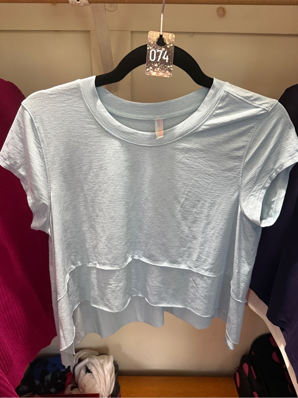 074 Free People movement tempo Light Blue Layered Crop Tee